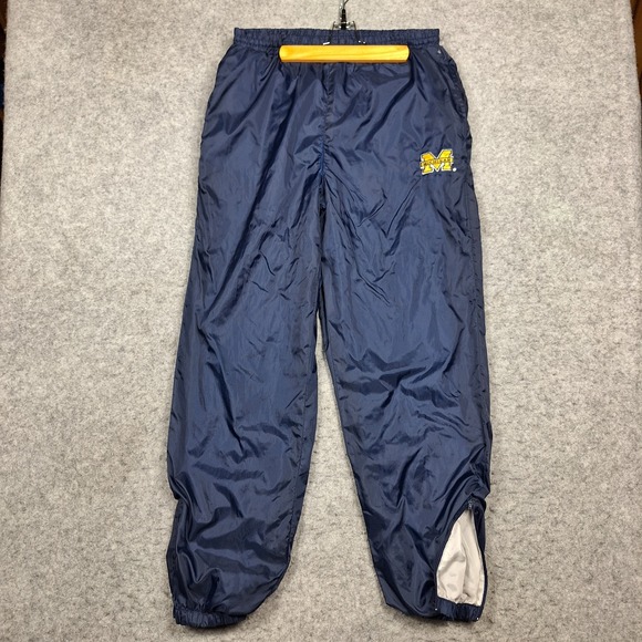 VTG Turbo Zone Windbreaker Track Pants Mens Large Nylon Blue Michigan UOM Logo‎ - Picture 1 of 11